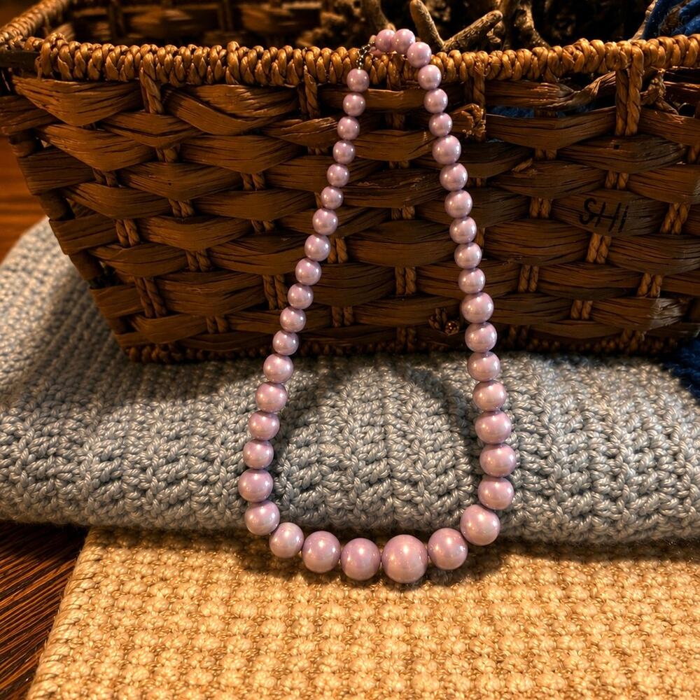 Graduated Lavender Faux Pearl Necklace